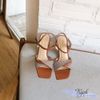 Sandal 7P gót vuông nhỏ mũi vuông 2 quai lớn nhỏ xoắn - MS: S7-26021