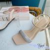 Sandal 8p gót mika mũi vuông quai ngang đính đá - MS: S8-23015