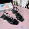 Sandal 5p gót vuông mũi vuông 3 quai đan thắt nút - MS: S5-23042