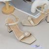 Sandal 8p gót trụ mũi vuông quai ngang khóa đá -  MS: S8- 23019