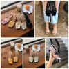 Giày Sandal nữ 5p gót lép mũi vuông 3 dây ngang chéo. ms: S5-26008