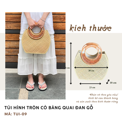  Túi hình tròn cỏ bàng quai đan gỗ - TUI09 