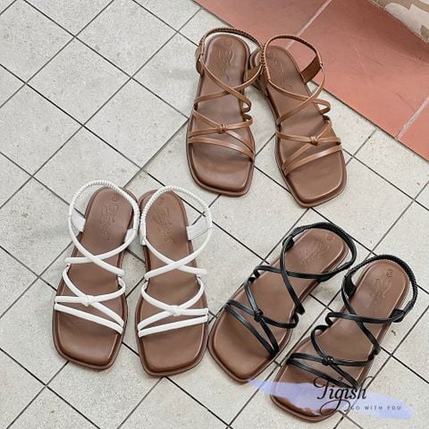  Sandal xẹp mũi vuông quai ngang 2 quai chéo thắt nút - MS: SX-25076 
