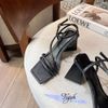 Sandal 9p gót tam giác mũi vuông quai ngang nhỏ hậu trước đan chéo - MS: S9-26004