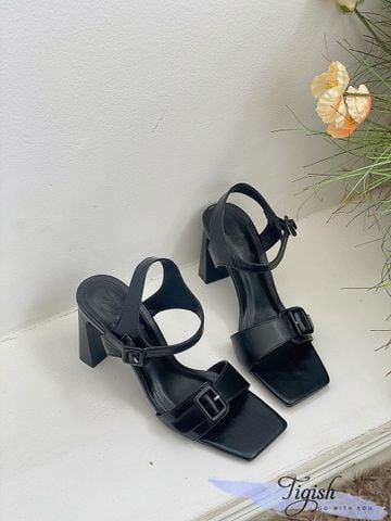  Sandal 7p gót trụ mũi vuông quai ngang phối khóa vuông - MS: S7-75004 