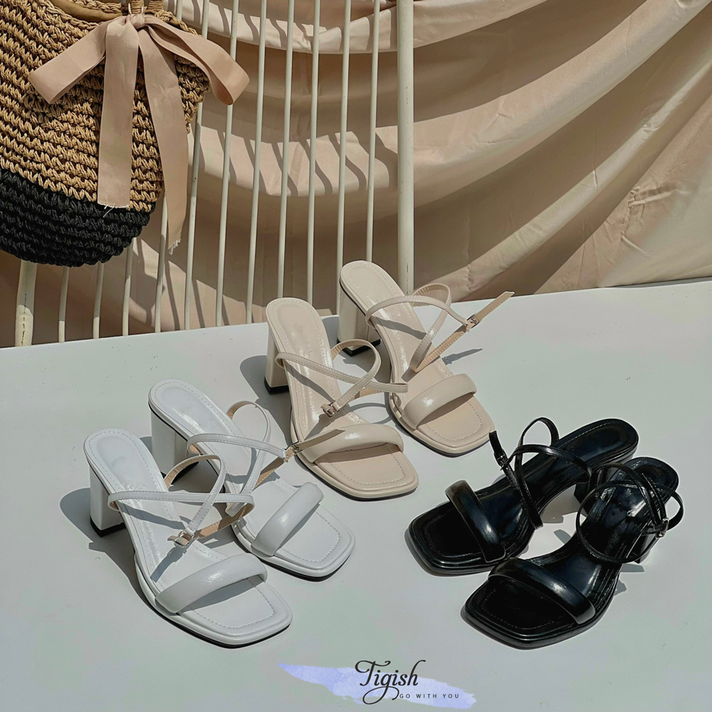Sandal 7p gót trụ mũi vuông quai ngang mảnh- MS: S7-06011