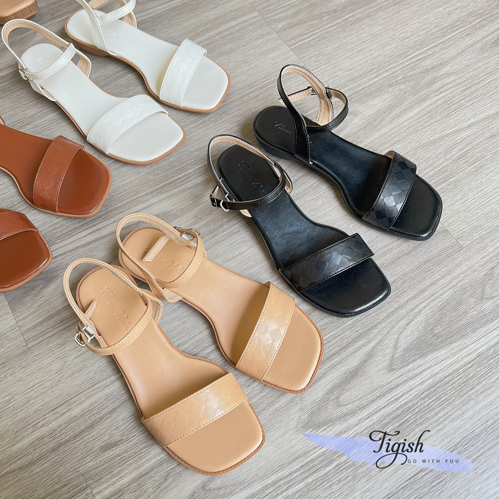 Sandal 3p mũi vuông quai ngang caro - MS: S3-26010