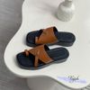 Dép 3p mũi vuông xỏ ngón quai khuyết eo phối khóa - MS: D3-25005