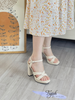 Sandal 11p gót trụ đúp mũi mũi vuông quai gấp lệch may chỉ - MS: S11-23002