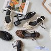 Sandal 5p gót trụ mũi tròn 7 quai đan nhau đính khóa - MS: S5-22016