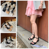 Sandal 5p gót trụ mũi vuông quai ngang phối khóa - MS: S5-26021
