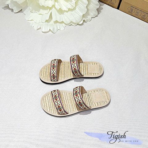  Dép cói mũi tròn 2 quai ngang họa tiết - MS: DX-01057 