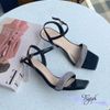 Sandal 8p gót mika mũi vuông quai ngang đính đá - MS: S8-23015