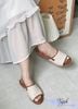 Sandal 2p gót vân gỗ mũi tròn quai ngang vải phối viền - MS: S2-01003