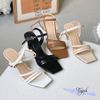Sandal 7p gót vuông nhỏ mũi vuông 3 quai chéo lệch - MS: S7-23028
