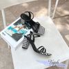 Sandal 8p gót trụ mũi vuông 2 quai ngang mảnh bọc vải - MS: S8-23014