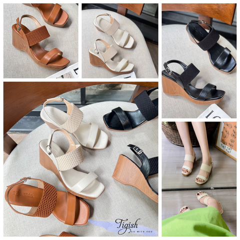  Sandal 8p đế xuồng 2 quai ngang caro - MS: S8-26009 