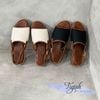Sandal 2p gót vân gỗ mũi tròn quai ngang vải phối viền - MS: S2-01003