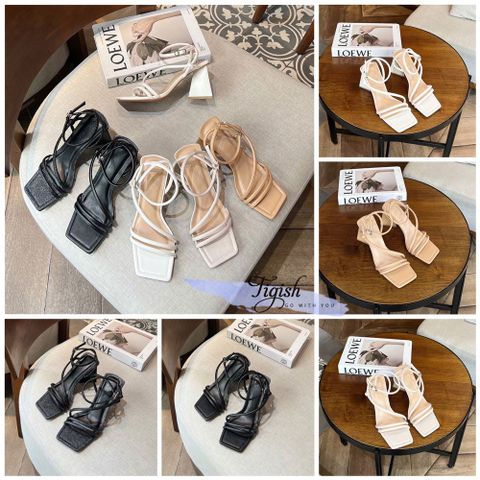  Sandal 9p gót tam giác mũi vuông quai ngang nhỏ hậu trước đan chéo - MS: S9-26004 