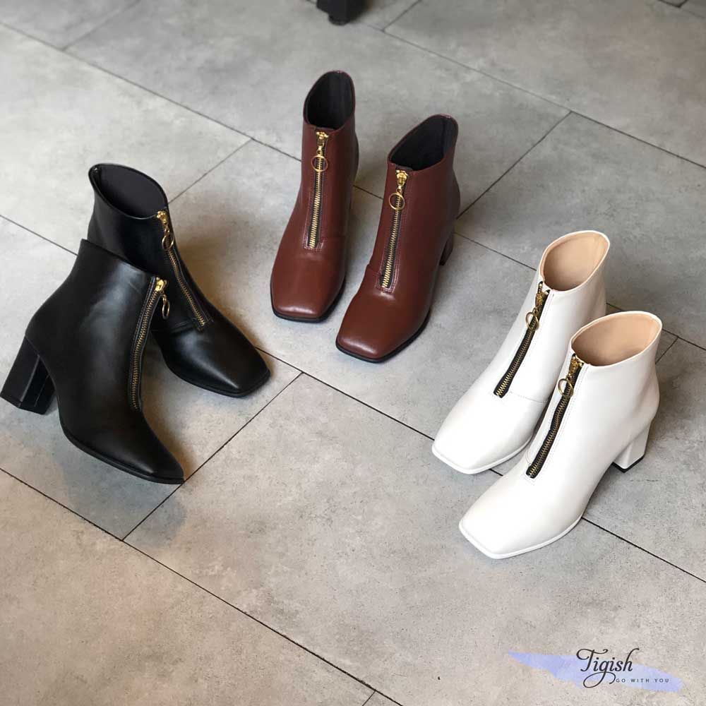 Giày Boot 7p si mũi vuông cổ cao khóa kéo -MS: B7-01002