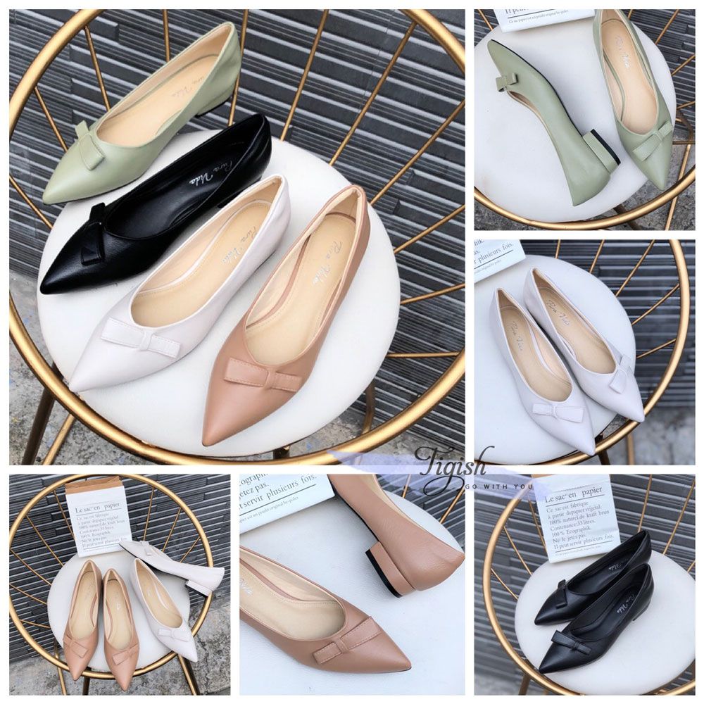 Giày Cao gót nữ 1p mũi nhọn phối nơ chữ nhật - MS: C1-10003