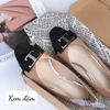 Cao gót 4p gót xéo nơ chữ nhật đen phối màu- MS: C4-26023