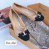 Cao gót 4p gót xéo nơ chữ nhật đen phối màu- MS: C4-26023