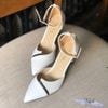 Giày cao gót nữ 5p gót sơn nhỏ mũi nhọn phối đồng hậu bít - MS: C5-10004