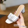 Guốc 7p gót chữ nhật mũi vuông bảng ngang dúm satin - MS: G7-22005