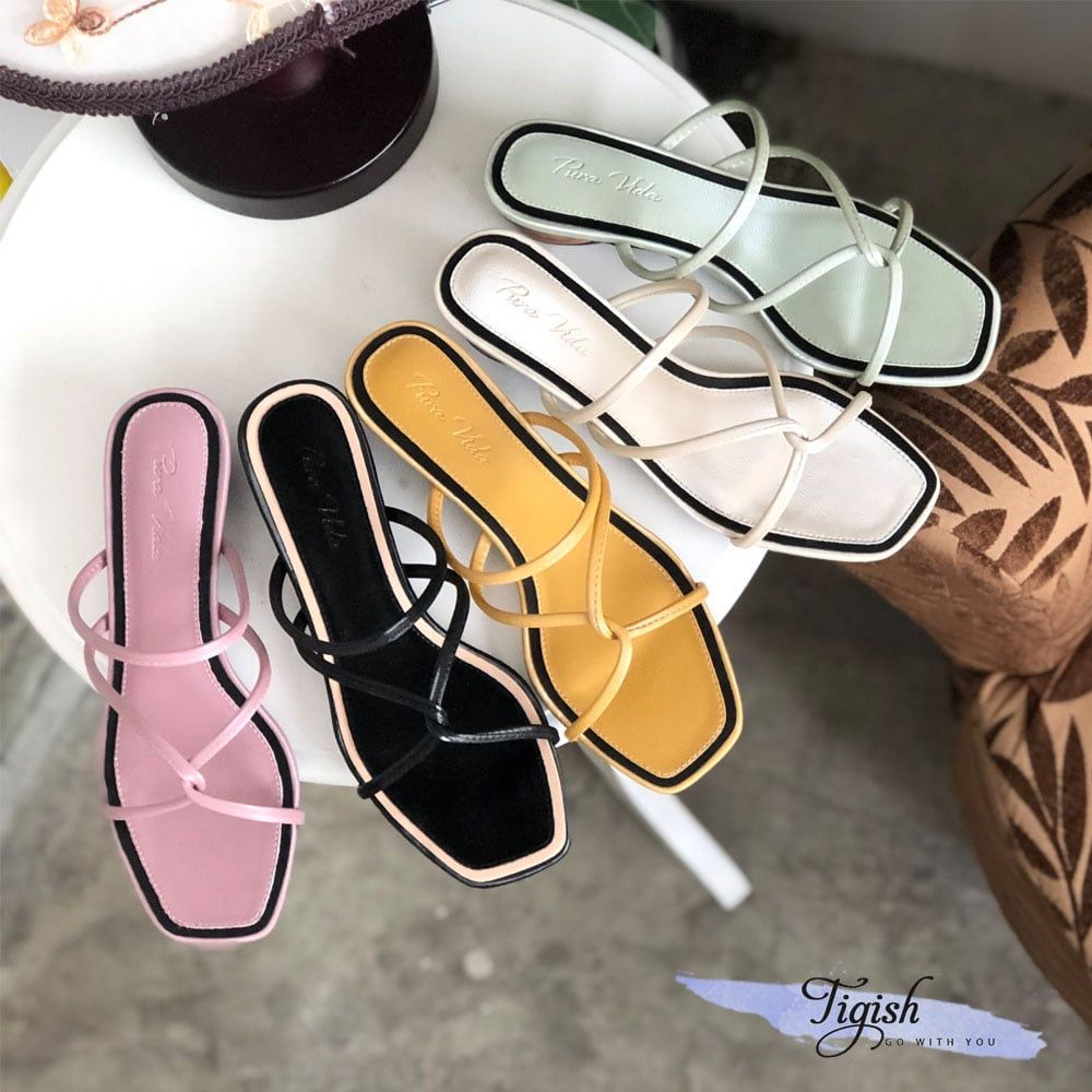 Guốc 3p gót giọt nước sơn giả gỗ 2 quai chéo 1 quai ngang - MS: G3-26002