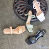 Sandal nữ 7p gót vuông nhỏ sơn mũi vuông bảng ngang may chỉ hậu thun- MS: S7-26014