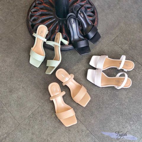  Sandal nữ 7p gót vuông nhỏ sơn mũi vuông bảng ngang may chỉ hậu thun- MS: S7-26014 