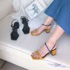 Sandal 5p gót trụ mũi vuông bản ngang talong đen - MS:S5-23031