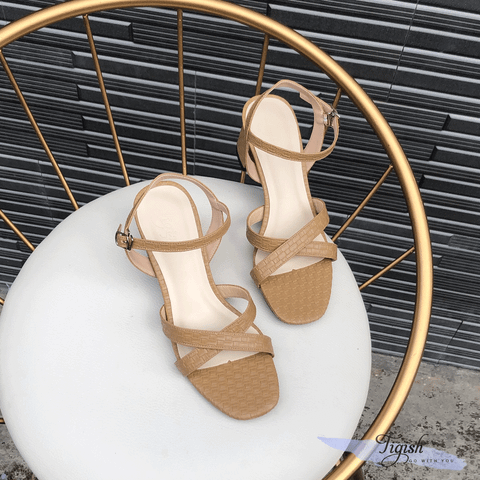  Giày Sandal 5p si dập ô 2 quai chéo - MS: S5-23023 