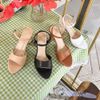 Sandal 10p gót trụ đúp mũi mũi tròn quai ngang khuyết giữa - MS: S10-23008