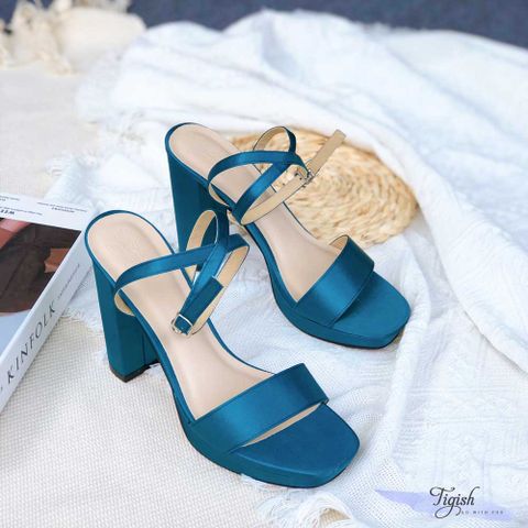  Sandal 11p gót trụ đúp mũi vuông bản ngang satin- MS: S11-23001 