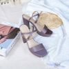 Sandal 11p gót trụ đúp mũi vuông bản ngang satin- MS: S11-23001