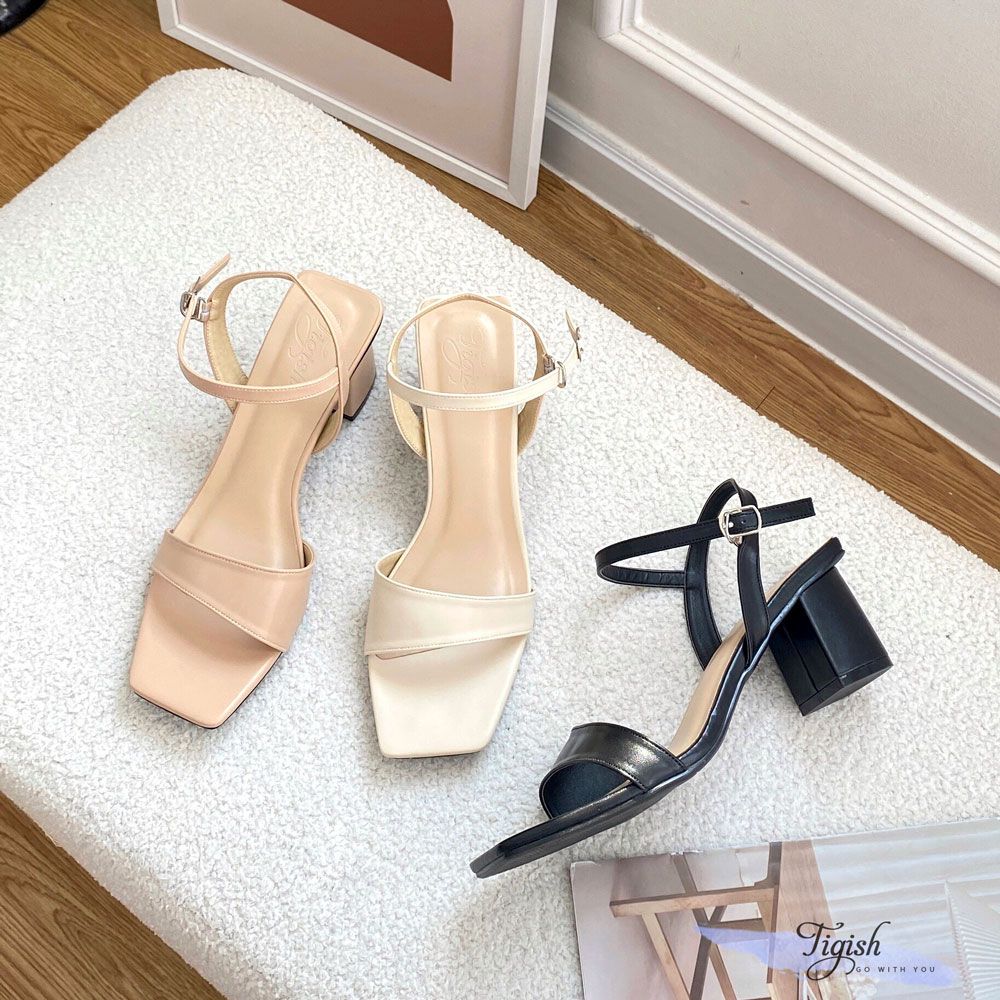 Sandal 5p gót trụ mũi vuông bảng ngang xéo - MS: S5-23036