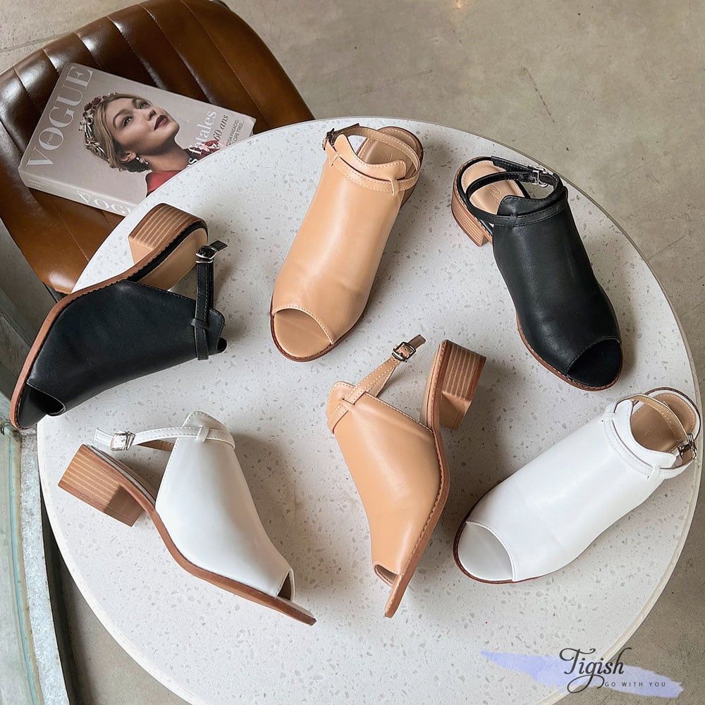 Sandal 5p gót vân gỗ mũi tròn quai ngang lớn hậu khóa - MS: S5-22011