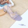 Sandal 5P gót vuông mũi vuông 2 quai ngang chéo si rắn- MS:  S5-06025
