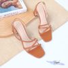 Sandal 5P gót vuông mũi vuông 2 quai ngang chéo si rắn- MS:  S5-06025