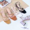 Sandal 5P gót vuông mũi vuông 2 quai ngang chéo si rắn- MS:  S5-06025