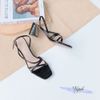 Sandal 5P gót vuông mũi vuông 2 quai ngang chéo si rắn- MS:  S5-06025