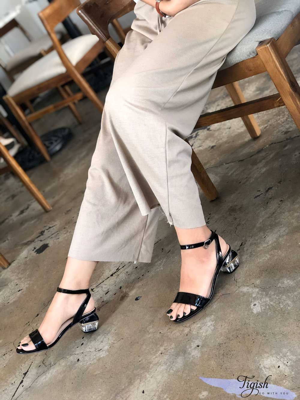 Giày Sandal nữ 5p gót nữa mika thang đối xứng bảng ngang - MS: S5-06018