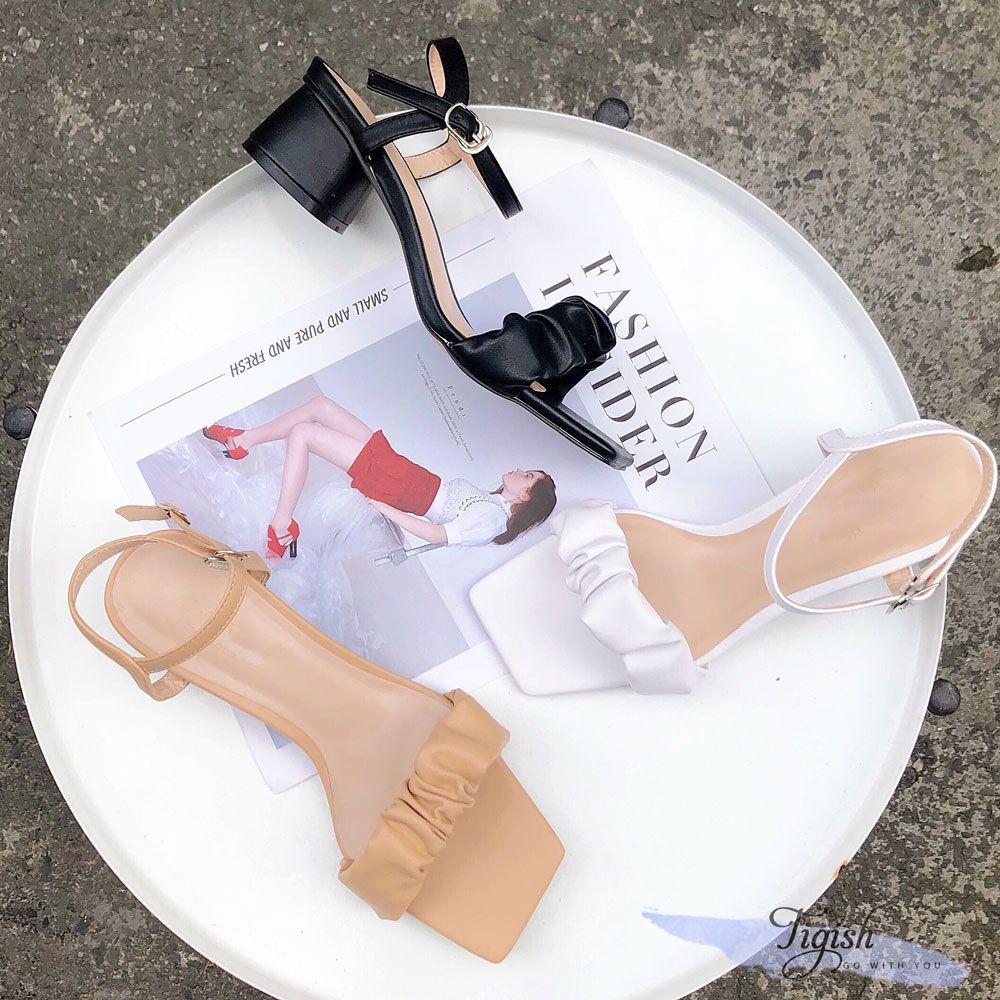 Sandal 5p gót tròn xéo mũi vuông quai ngang dúm - MS:S5-26018