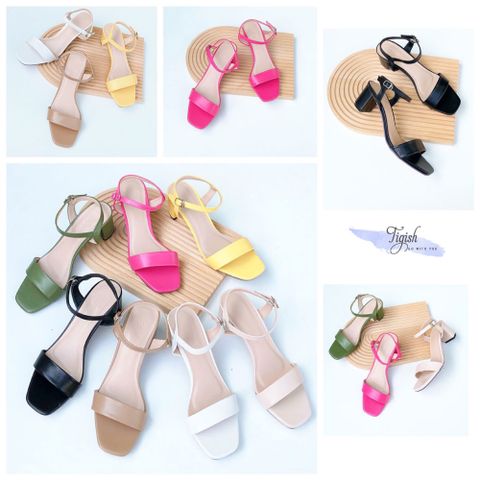  Sandal 5P gót vuông mũi vuông 2 quai ngang trơn -MS: S5-06026 