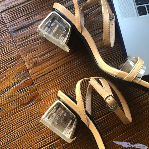  Giày Sandal 5p gót xéo mika viền đồng bảng ngang khóa phối mika - MS: S5-26006 