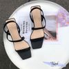 Giày sandal nữ 5p mũi vuông ngang chéo hậu thun - MS: S5-23022