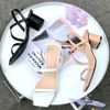 Giày sandal nữ 5p mũi vuông ngang chéo hậu thun - MS: S5-23022