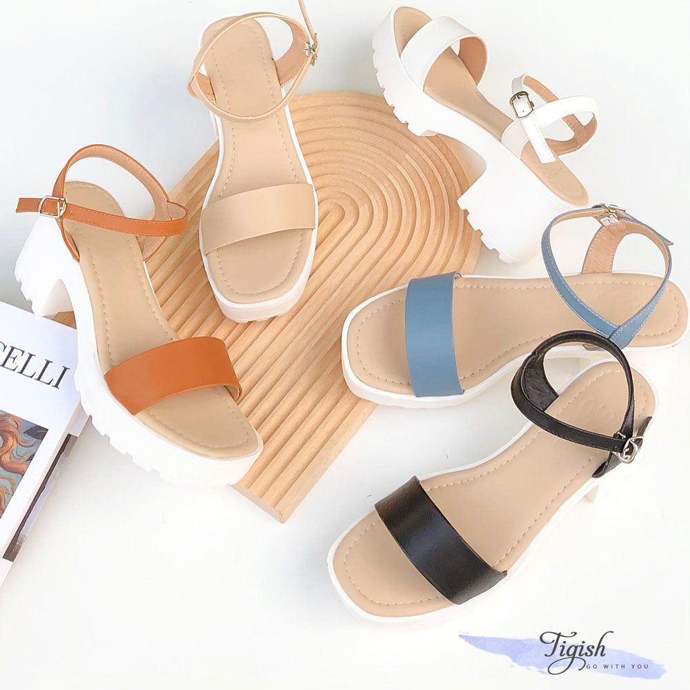 Sandal 6P bánh mì gót mũi vuông quai ngang - MS: S6-58002